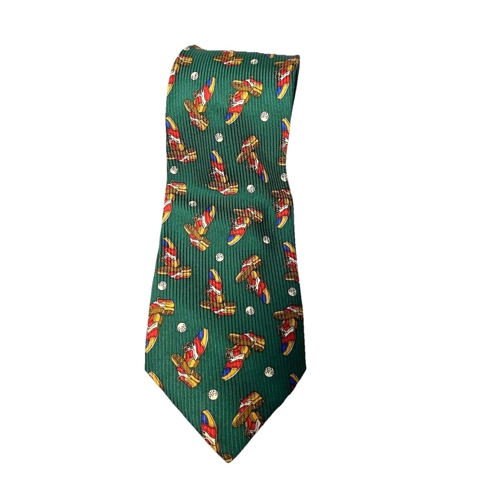 Fendi Cravette 100% Silk Italian Neck Tie Green Golf Shoes Balls‎ Pattern